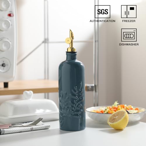 Sweejar 18 Oz Oil Dispenser for Kitchen with Gravity Spout (Fog Blue / 18 Oz(Gold Spout))