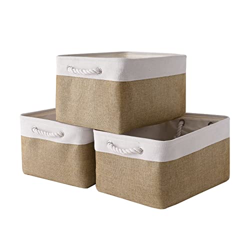 Rectangular Fabric Storage Baskets for Organizing (White&Peru / Large (Pack of 3))