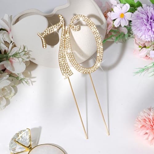 Gold 70th Birthday Cake Topper Rhinestones Cake Decorations for 70th Birthday Party (70th- Gold)