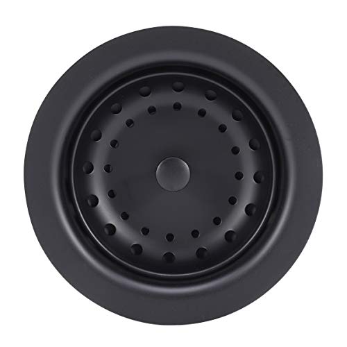 3-1/2 Inch Kitchen Sink Stainless Steel Basket Strainer Water Stopper with Drain Assembly, Black Finish Rustproof and Durable