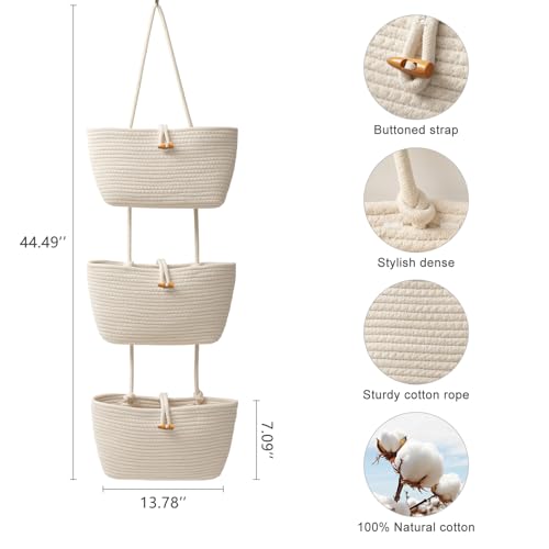 Over the Door Hanging Baskets with Button Strap (White / 3 tier+Button)