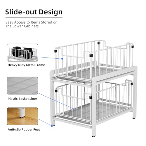 2 Tier Pull Out Cabinet Organizer (White)