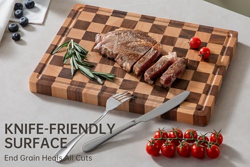 Cutting Boards for Kitchen (Wood Checkered / 14"L x 11"W)