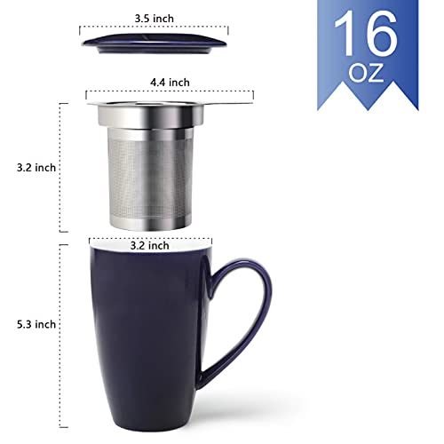 Porcelain Tea Mug with Infuser and Lid (navy and white)