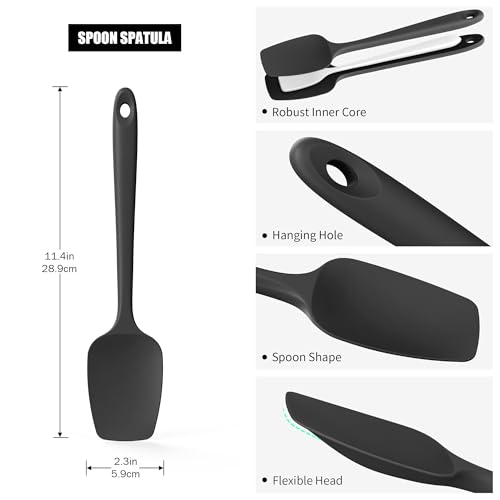 600°F Heat Resistant Silicone Large Spoon (11.4in (Spoon Spatula) / Black)
