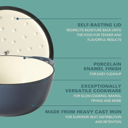 Addlestone 2.65 Qt Enameled Cast Iron Dutch Oven Pot with Lid (2.65-Quart / Gradient Navy Blue)