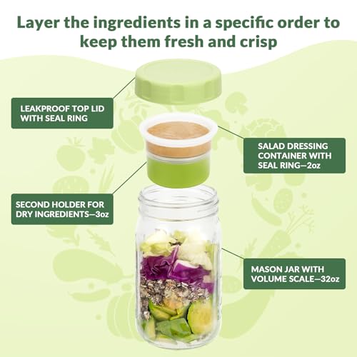 4 Pack Glass Salad Jars with Lids Meal Prep