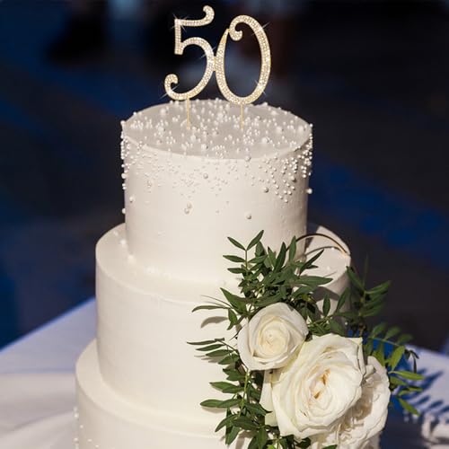 50th Birthday Decorations Women Rhinestone Birthday Cake Topper (50)