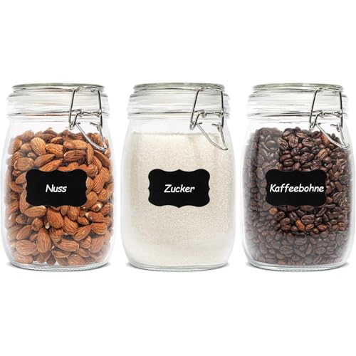 Glass Jars with Airtight Lids 34oz 3 Pack Pantry Storage Coffee (34oz*3)