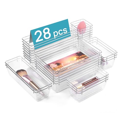 28 Pack Clear Drawer Organizer Bins (Clear)