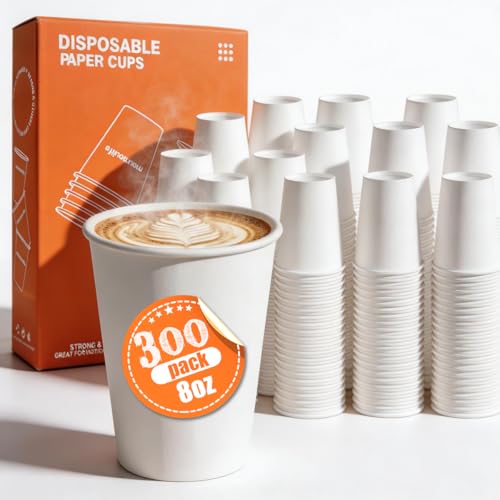 Disposable Paper Coffee Cups 8 oz 300 Count (White - 8 oz)