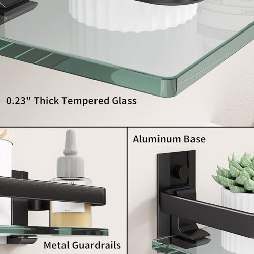 Clear Tempered Glass Wall Shelf (Black / Single Shelf)