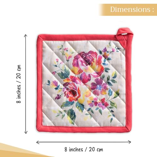 Pot Holders 100% Cotton Potholders (081 - Rose Garden / 8" x 8" (Pot Holder Pack of 1))