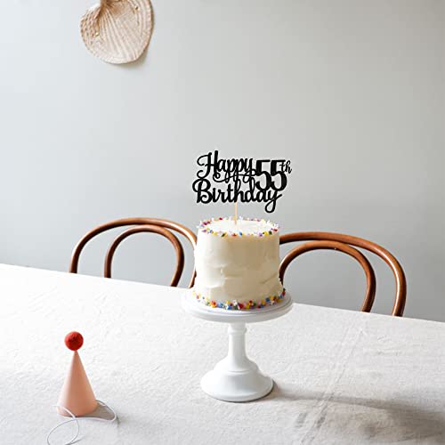 1 PCS Happy 55th Birthday Cake Topper Glitter Cheers to 55 Years Birthday Cake Pick 55 Fabulous Cake Decoration for Happy 55th Birthday Theme Party Decorations Supplies Black (Black / 55th)