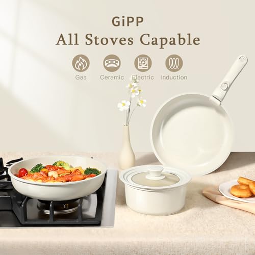Ceramic Pots and Pans Set Non Stick (White / 15PCS 02)