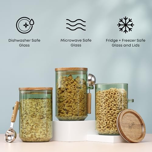 Holden 32oz Stackable Glass Storage Containers with Lids and Scoops (32 Ounce)