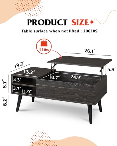 Lift Top Coffee Table with Hidden Storage (Black / 39" with Shelf)