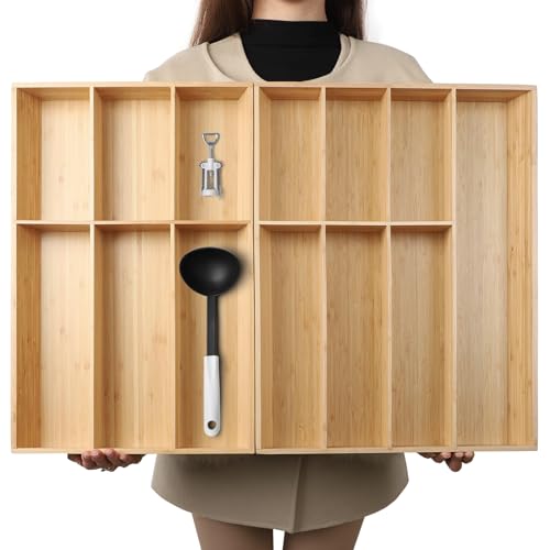 13 Slot V Shaped Bamboo Drawer Organizer Set of 2 (Bamboo (V-Shaped 2 Piece Set - L) / 19.6" L x 27" W x 2.1" H)