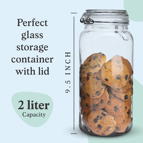 Set of 3 Glass Mason Jar 64 Ounces with Airtight Lid Large Jars With Stainless Steel Bail And Trigger Clamps (68 oz 3 Pack)