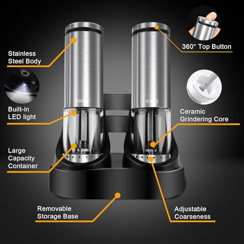 Electric Salt and Pepper Grinder Set USB Rechargeable
