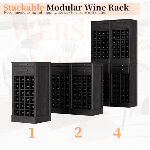 6 Tier Wine Rack Freestanding Floor with 2 Drawers (24 Bottles / Black)