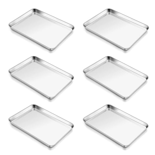 6 Pack 9 x 13 Inches Stainless Steel Quarter Sheet Pans (12.4x9.7x1)