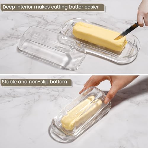 Small Clear Glass Butter Dish with Lid for Countertop
