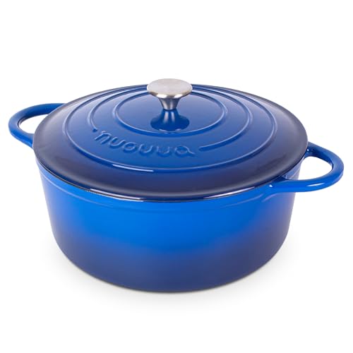 Cast Iron Dutch Oven with Lid (Dark Blue / 7.3-Quart - Deep)