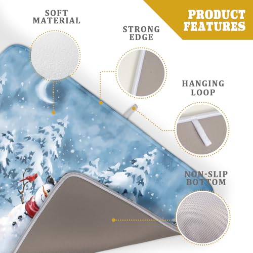Blue Snowman Dish Drying Mat Winter Pine Tree Drainer Rack Mats 18x24 Inch Absorbent Fast Dry Dish Pad Protector Kitchen Counter Accessories (Winter Blue Snowman / 18" x 24")