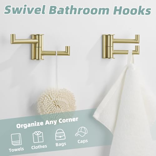 Brushed Gold Swivel Towel Hooks for Bathroom (2 Pack / Brushed Gold)
