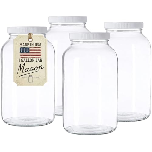 1 Gallon Glass Jar Wide Mouth with Airtight Foam Lined Plastic Lid (Clear / Pack of 4)