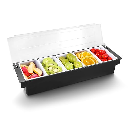 Ice Chilled Condiment Caddy with 5 Removable Trays and Lids (5 Compartment)