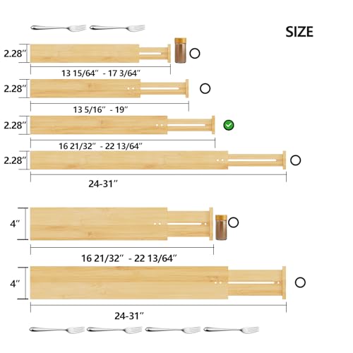 Bamboo Expandable Drawer Dividers (Natural / 2''H, 16.65''-22''L)