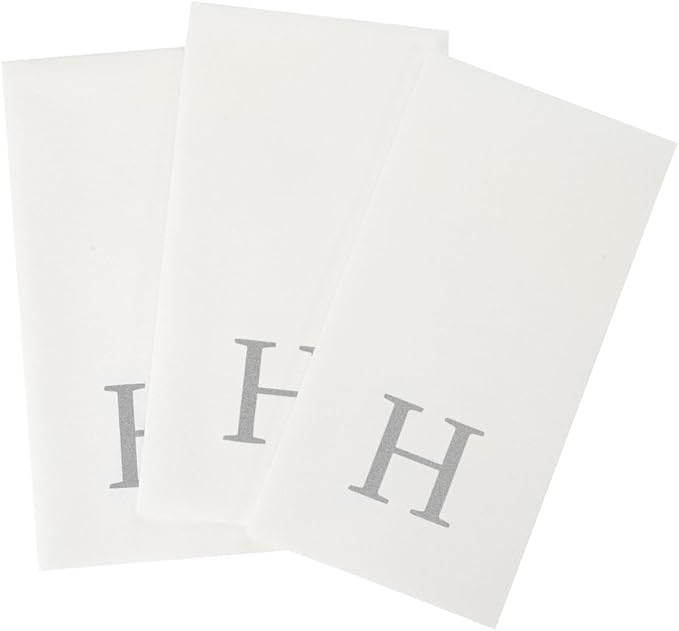Luxenap 15.8 X 7.9 Inch Linen-Feel Guest Towels, 2000 Lettered Hand Towels - Silver Letter 'H', Sans Serif Font, White Paper Dinner Napkins, airlaid, For Restrooms And Tables - Restaurantware
