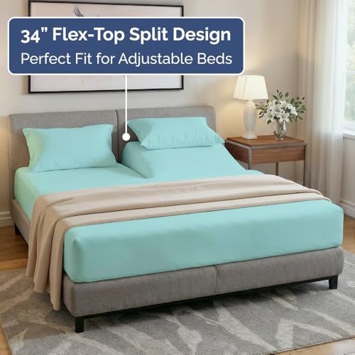 Flex Top Split Head King 4 Piece Sheet Set (22 - Spa Blue / Split Head/Flex Top)