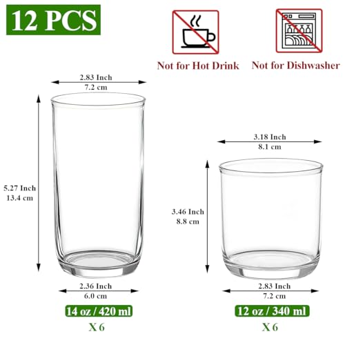 Drinking Glasses Set of 12 (Clear/Transparent)