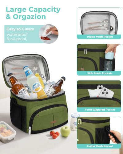 Lunch Box for Men Women Insulated Lunch Tote Cooler Bag Lunchbox (Green / Large)