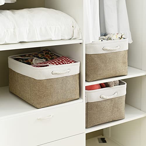 Organization and Storage Basket for Organizing (White & Khaki / 3PCS/X Large -17.7Lx13.8Wx9.8H)