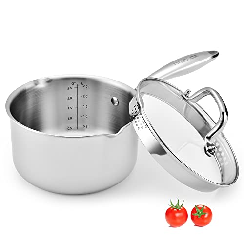 2.5 Quart Stainless Steel Pot Saucepan with Glass Strainer Lid