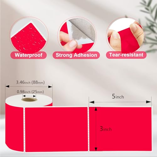 3 X 5 Inch Printable Waterproof Rectangle Color Coding Labels (Red)