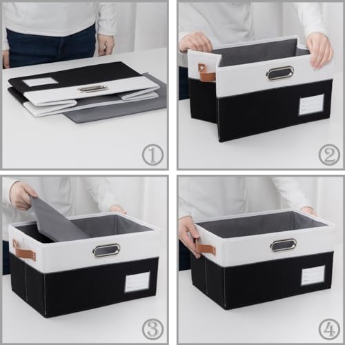 Foldable Storage Bins with Handles [3 (Black & Cream / Large(3-Pack))