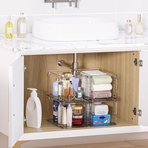 4 Pack Large Stackable Storage Drawers (Clear( 4 Pack))
