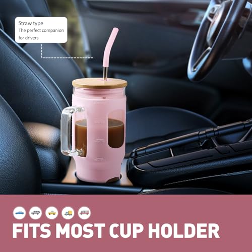 Glass Tumbler with Straw and Lid (Pink / 32 Ounces)