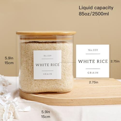 Large Glass Flour and Sugar Containers with 42 Kitchen Pantry Labels (85OZ)