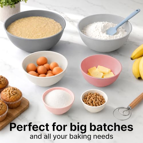 12 Piece Plastic Mixing Bowls with Lids Set (Pink)