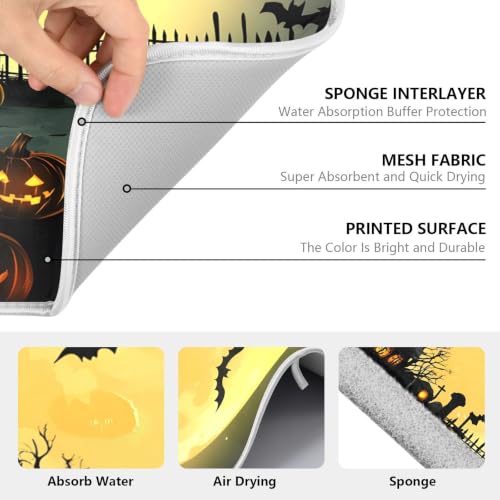 Halloween Night Pumpkins Witch Dish Drying Mat for Kitchen Counter Absorbent Microfiber Small Drying Pad Dish mats for Kitchen Countertops 16 x 18 Inch (Halloween Night / 18" x 16")
