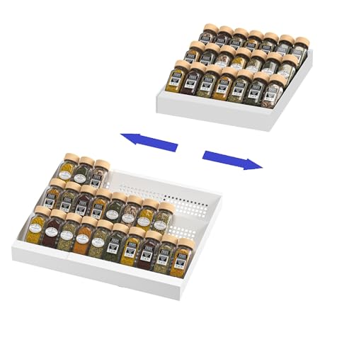 Expandable Metal Spice Drawer Organizer (White / 2PACKS/WHITE/3-TIER)