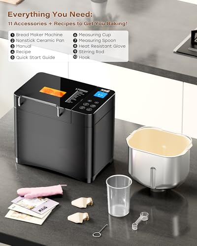 710W 2LB Bread Maker Dual Heaters (Black Stainless Steel)