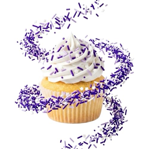 Sprinkles Edible Cake and Cupcake Sprinkles with Assorted Shapes and Sizes for Parties (Purple White)