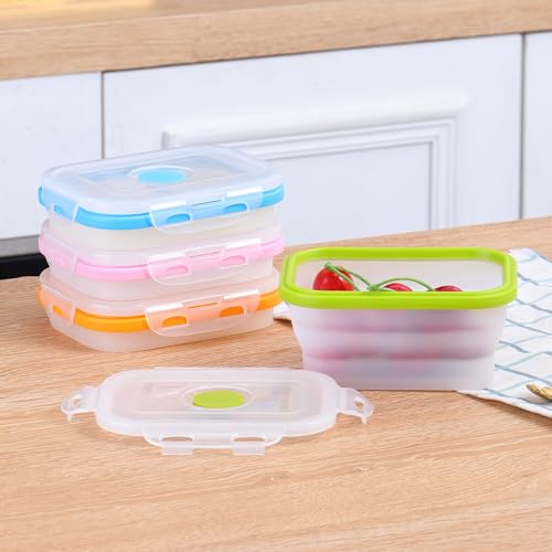 Collapsible Food Storage Containers with Lids (Assorted Colors 12oz-4pc)